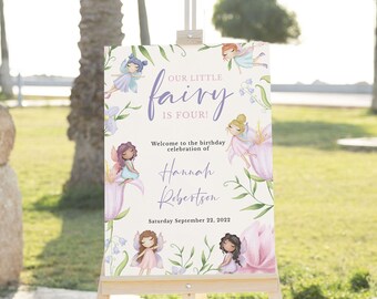 Fairy Garden Geburtstag Willkommensschild: Verzaubertes Teeparty-Poster (24x36 bearbeitbare Vorlage)