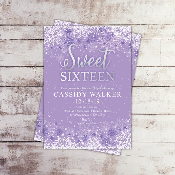 Elegant Winter Birthday Invitation Purple Snowflake Sweet - Etsy