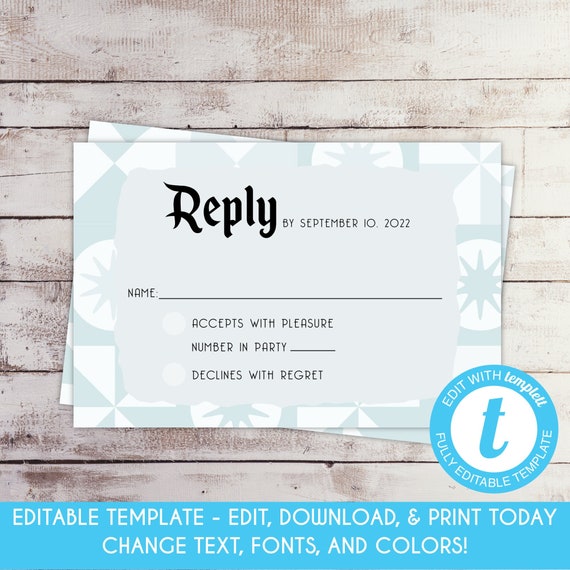 Vintage Theme Park Wedding RSVP Card: Retro Blue Magic (Editable Template)