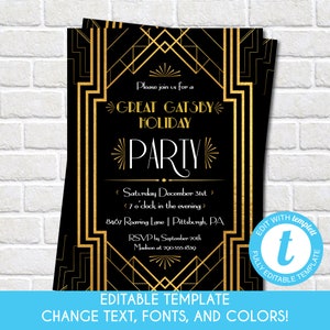 EDITABLE Great Gatsby Place Cards Roaring 20s Party Holiday - Etsy