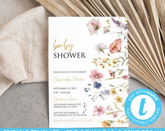 Wildflower Baby Shower Invitation (Editable Template)