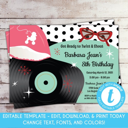 50's Birthday Invitation Jukebox Sock Hop Invite Diner - Etsy