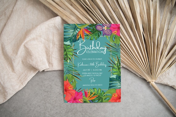 Tropical Floral Birthday Invitation: Luau Party (Editable Template)