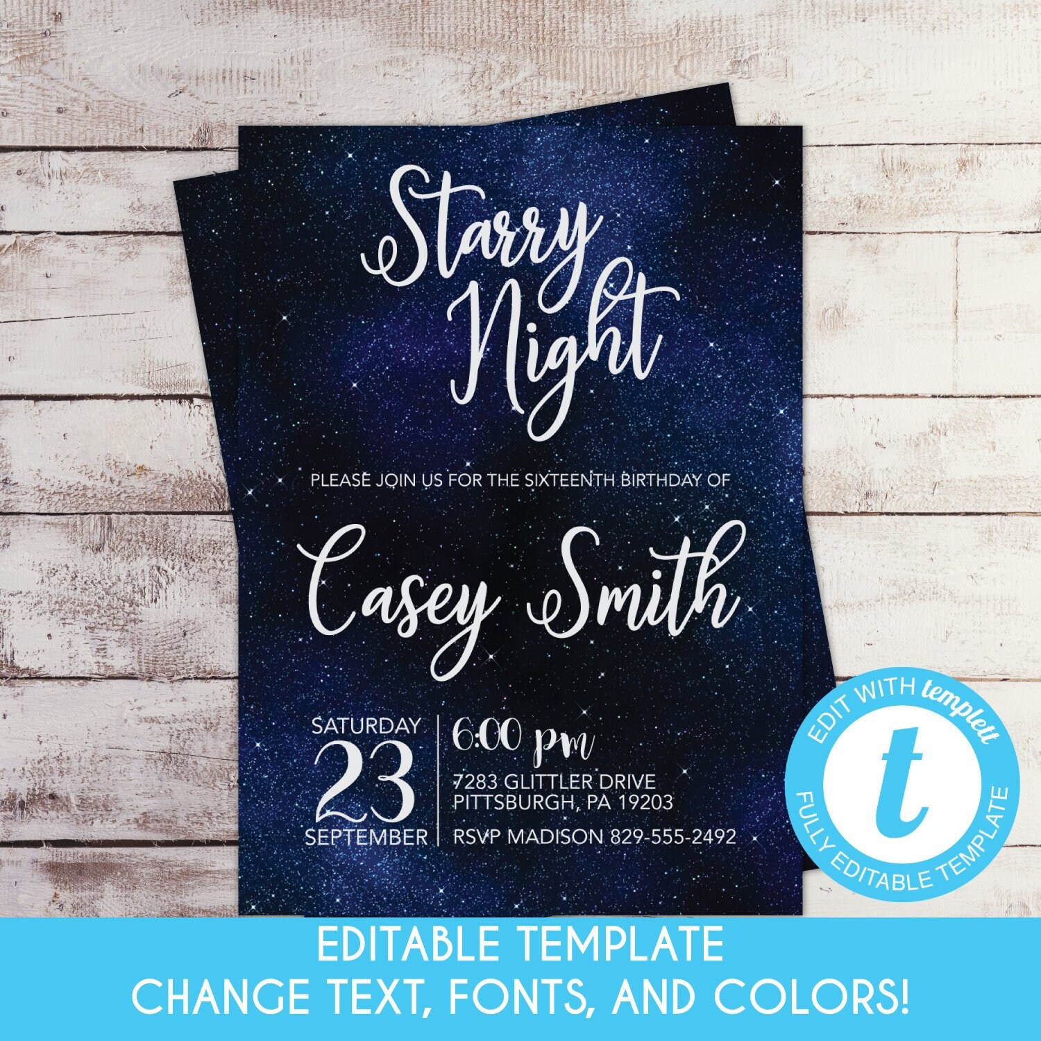 Printable Starry Night Sweet 16 Birthday Invitation ...