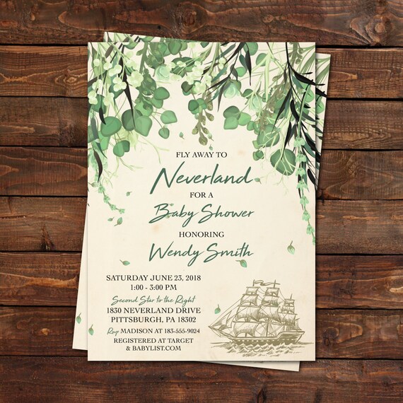 neverland baby shower invitations