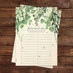 Instant Download Peter Pan Baby Shower Game Neverland Baby ABC&#39;s Game Peter Pan Baby Shower Invitation Peter Pan Theme Woodland Baby