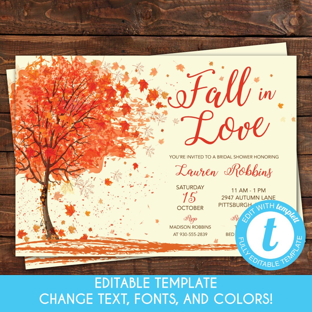 EDITABLE Fall in Love Bridal Shower Invitation Fall Bridal Etsy