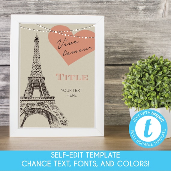 EDITABLE Paris Bridal Shower Sign 8x10 Paris Bridal Shower | Etsy
