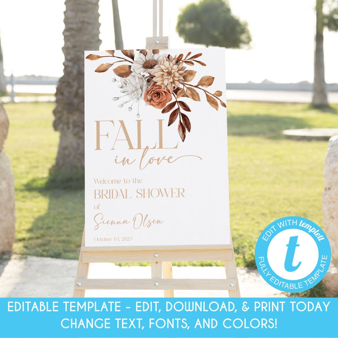 Editable Fall in Love Bridal Shower Welcome Sign 24x36 Autumn Bridal Shower Welcome Poster Fall ...