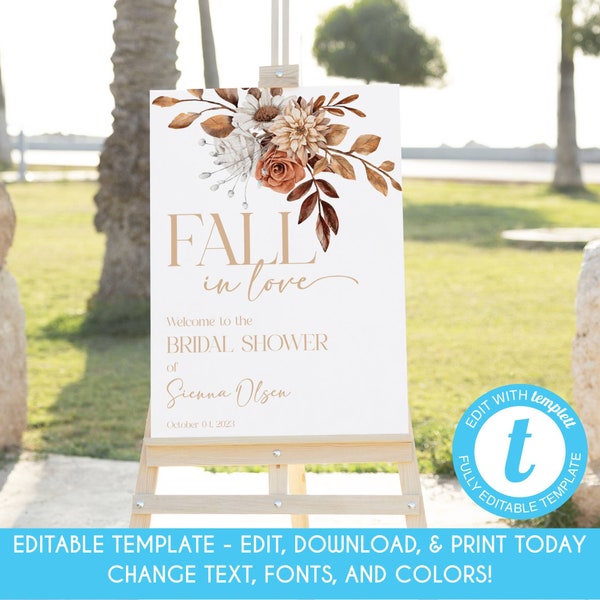 EDITABLE Fall in Love Bridal Shower Welcome Sign 24x36 Autumn Bridal Shower Welcome Poster Fall Bridal Shower Sign Template SIENNA