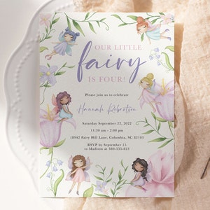 Editable Fairy Garden Birthday Invitation Fairy Birthday Invite Enchanted Garden Fairy Invitation Purple Fairy Tea Party Invitation Template
