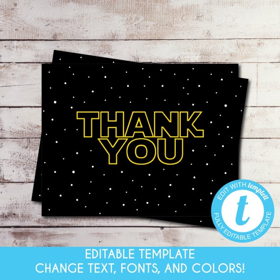 EDITABLE Printable Star Wars Thank You Card Star Wars | Etsy