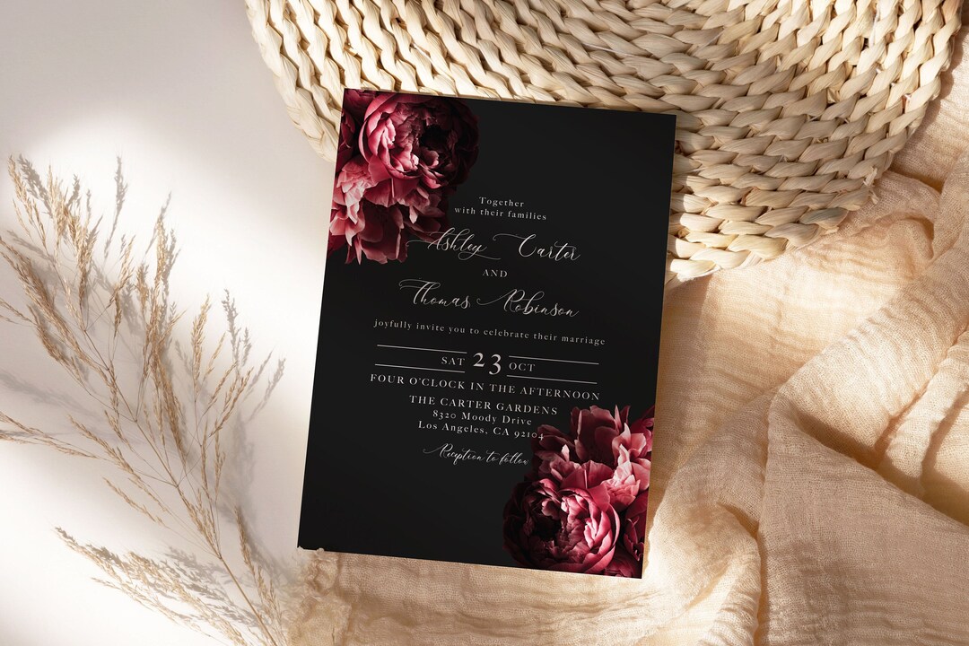 Editable Dark Moody Wedding Invitation Moody Dark Floral Wedding Invite ...