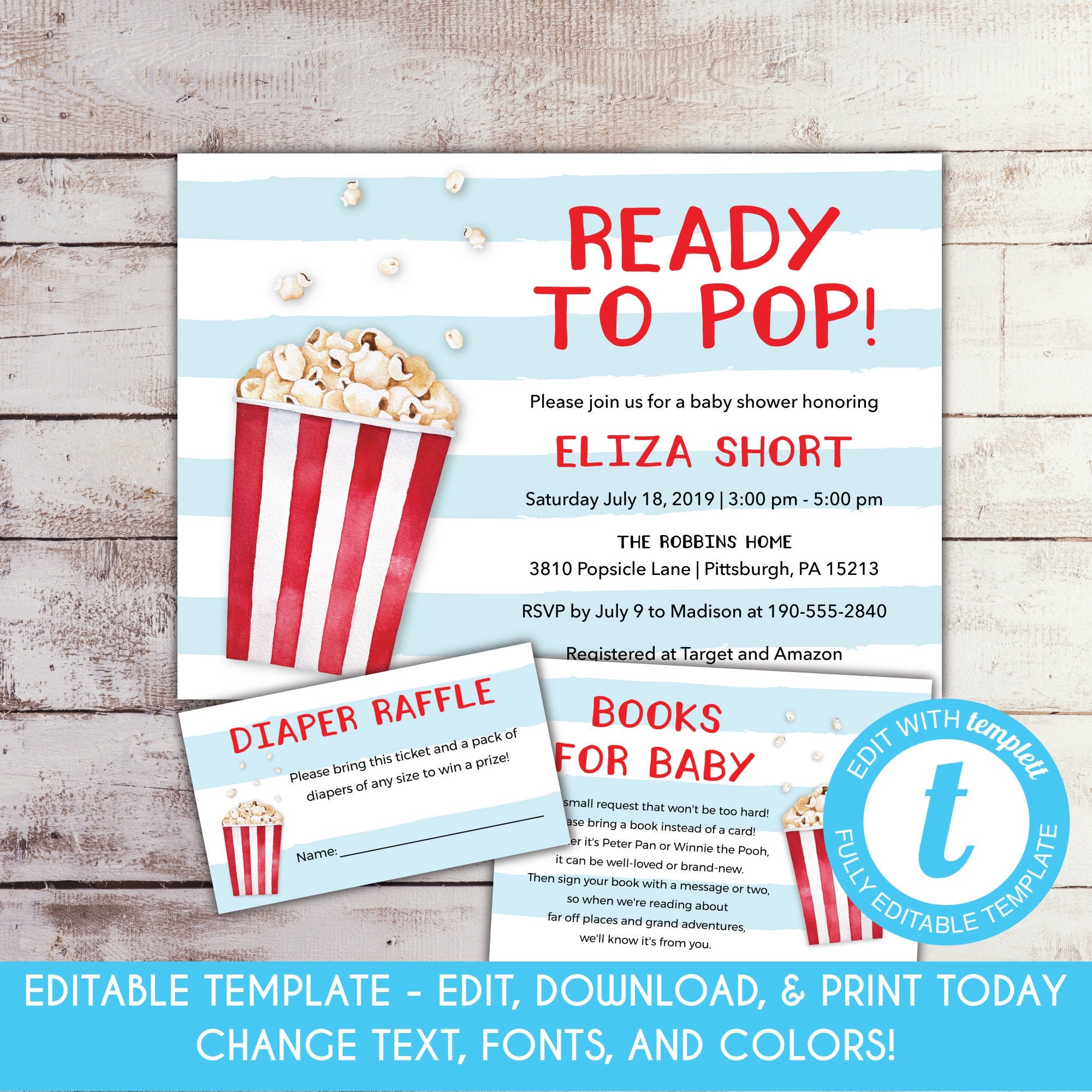 EDITABLE Ready to Pop Baby Shower Invitation Popcorn Baby Shower Invitation Popcorn Invitation Popcorn Books for Baby Diaper