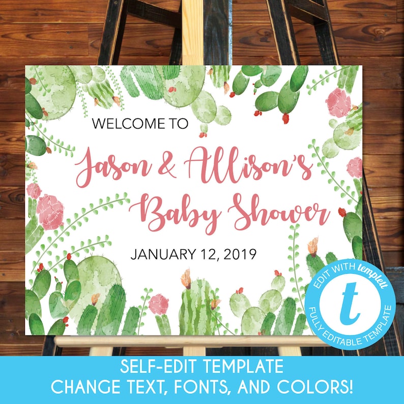 Welcome Poster 16x20 EDITABLE Printable Baby Shower Welcome Sign Desert Cactus Baby Shower Desert Cactus Welcome Sign Template
