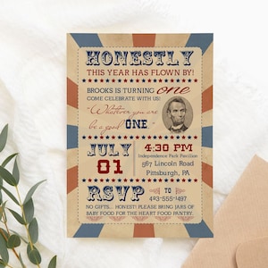 Patriotic 1st Birthday Invitation: Stars & Stripes, Editable Template