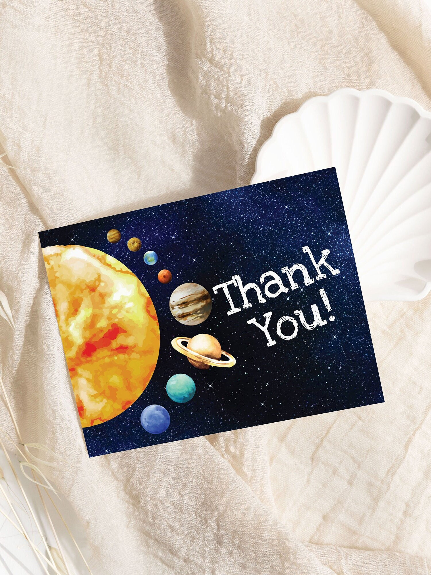 Birthday Thank You Card: Outer Space Rocket Galaxy - Editable Digital Bir204