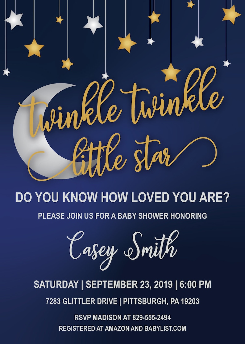 EDITABLE Twinkle Twinkle Little Star Baby Shower Invitation Etsy