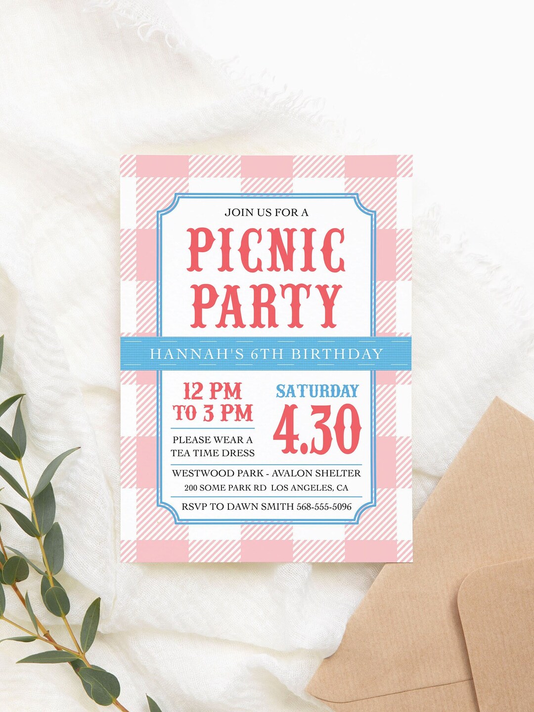 Editable Pink Picnic Birthday Invitation Picnic Invitation Spring ...