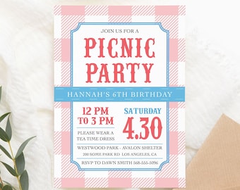 Pink Picnic Birthday Invitation: Spring Tea Party (Editable Template)