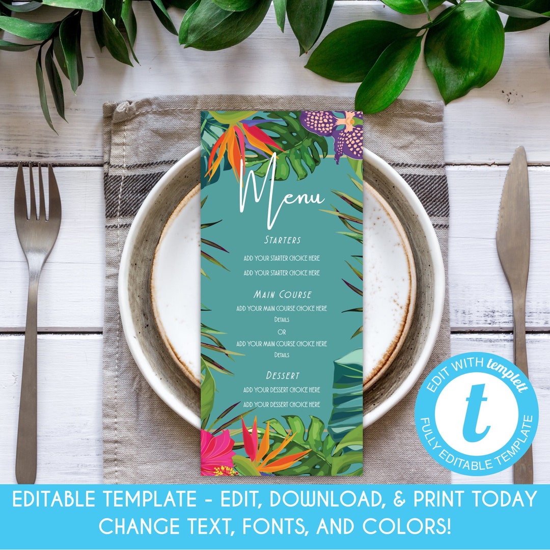 editable-teal-tropical-dinner-menu-tropical-wedding-menu-tropical-menu