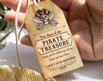 Pirate Skull Birthday Party Favor Tag (Editable Template)