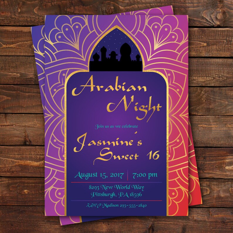 Arabian Nights Birthday Invitation Aladdin Birthday Etsy