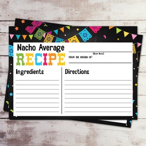 Instant Download Nacho Average Recipe Card Fiesta Recipe Cards Bridal Shower Game Fiesta Bridal Shower Recipe Cards Taco Bridal Shower