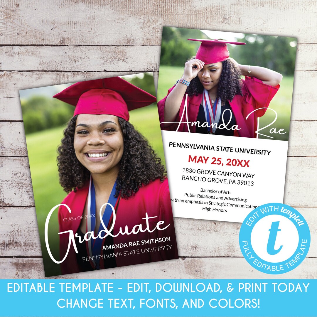 EDITABLE Photo Graduation Invitation Graduation Announcement College