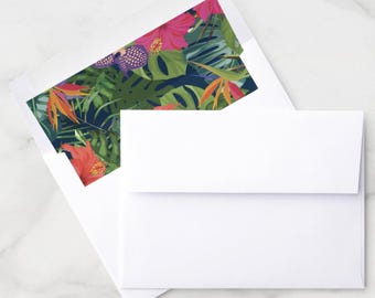 Tropical Floral Envelope Liner Birthday Wedding: Dark Navy Blue Havana Nights (Editable Template)