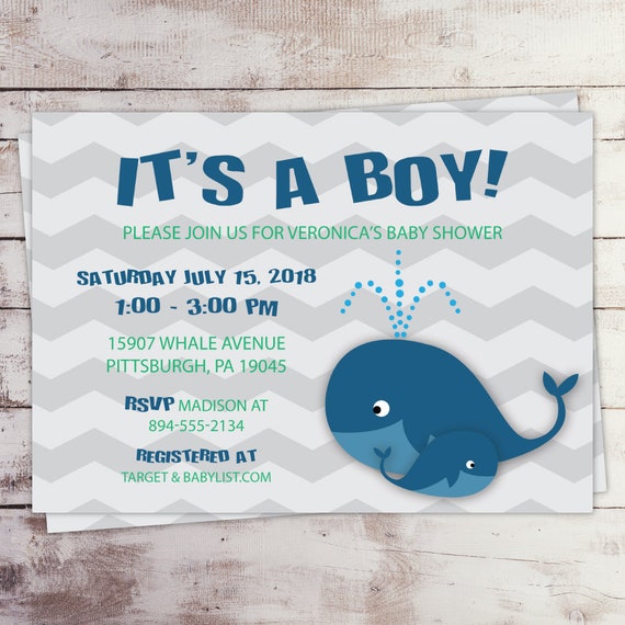Boy Nautical Whale Baby Shower Invitation Printed Etsy Boy Nautical Whale Baby Shower Invitation Printed Etsy