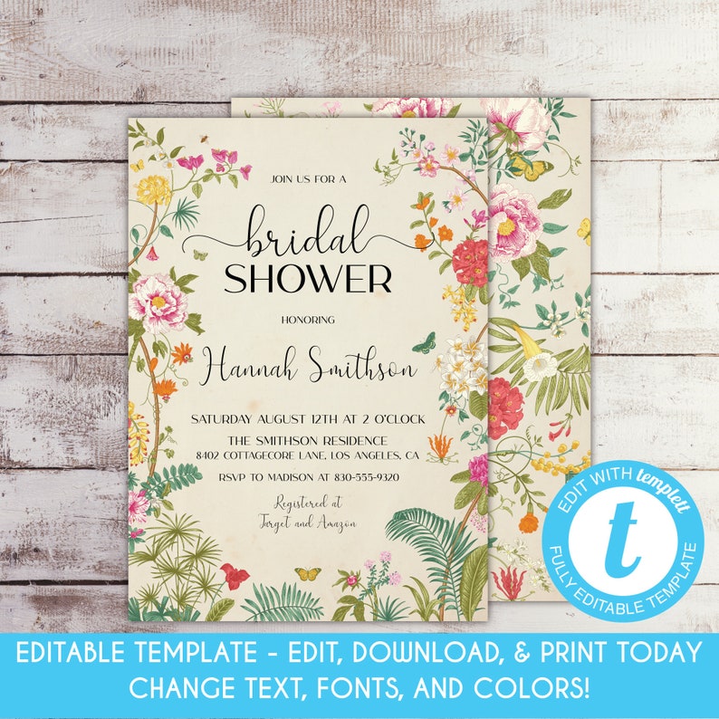 EDITABLE Wildflower Bridal Shower Invitation Cottagecore Etsy