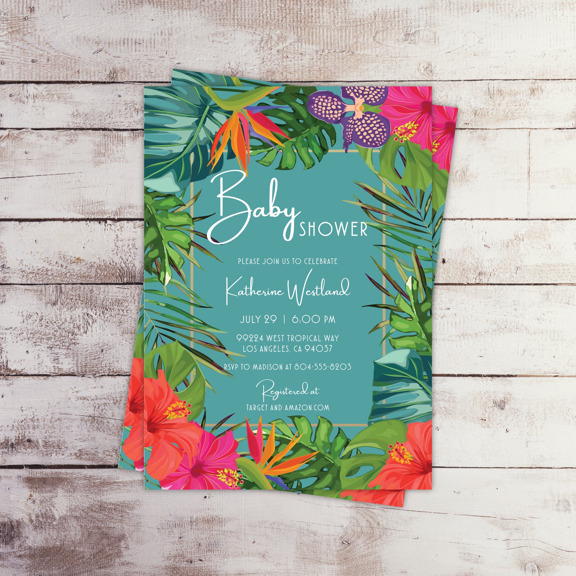Floral Tropical Baby Shower Invitation Summer Baby Shower Etsy