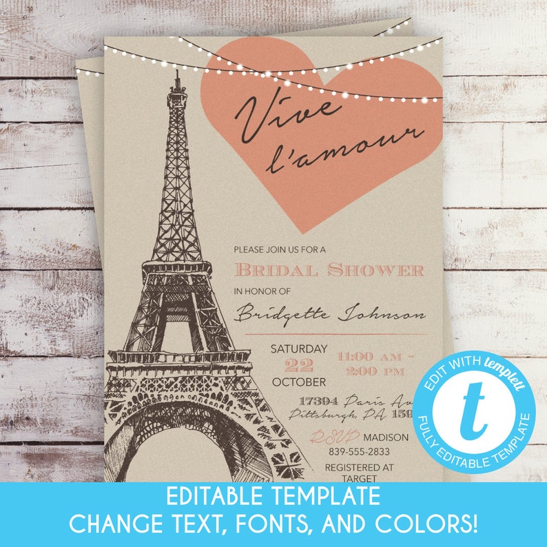 EDITABLE Paris Bridal Shower Sign 8x10 Paris Bridal Shower | Etsy