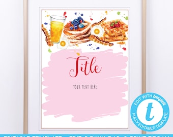 Pink Breakfast Bridal Brunch Sign Decor (8x10 Editable Template)