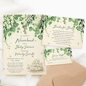Modèle d&#39;invitation pour baby shower Peter Pan vintage modifiable
