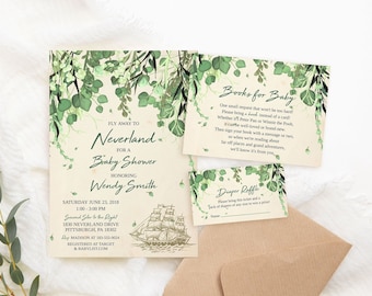 EDITABLE Vintage Peter Pan Baby Shower Invitation Neverland Baby Shower Invite Woodland Storybook Shower Woodland Baby Invitation Template