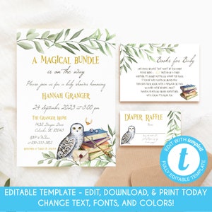 Editable Wizard Baby Shower Invitation Set Magical Bundle Baby Shower Invite Gender Neutral Baby Invite Storybook Baby Shower Template