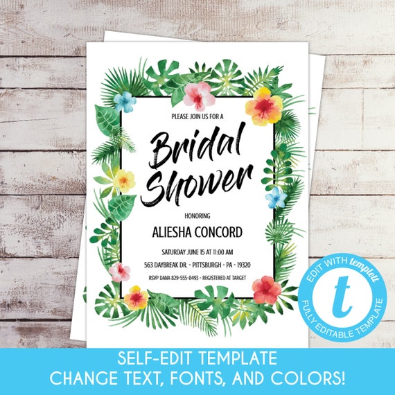 Editable Printable Tropical Bridal Shower Invitation Hawaiian Etsy