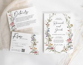 EDITABLE Boho Wildflower Wedding Invitation Boho Wedding Invite French Cottage Garden Wedding Floral Botanical Wedding Suite Template