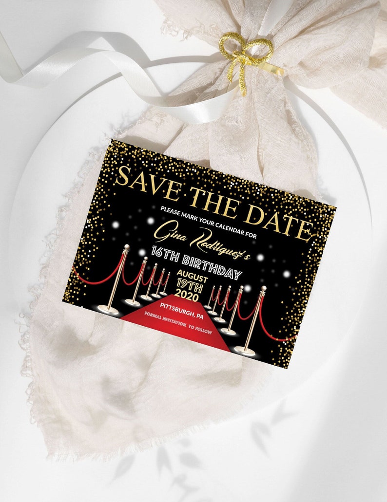 EDITABLE Hollywood Save the Date VIP Pass Red Carpet Birthday Hollywood Birthday Invite Sweet 16 Invitation Hollywood Party Template image 1