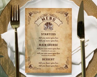 Editable Pirate Dinner Menu Template: 5x7 Party Bar Sign
