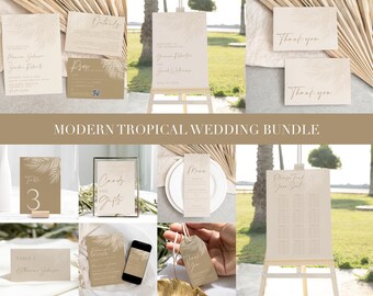 Tropical Palm Wedding Invitation Suite: Modern Neutral (Editable Template)
