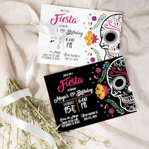 Invitación editable de cumpleaños de la Fiesta del Cráneo Mexicano Invitación del Día de los Muertos Invitación a la Fiesta del Cinco de Mayo Plantilla de invitación del Día de los Muertos