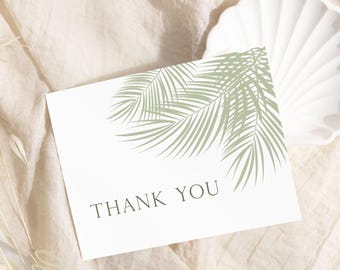 Sage Green Tropical Palm Leaf Wedding Thank You Card (Editable Template)