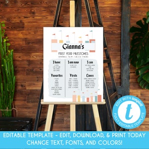 Editable Baby Milestone Sign 16x20 Vintage Theme Park Birthday Poster Retro Theme Park Milestone Sign Retro Blue Birthday Template