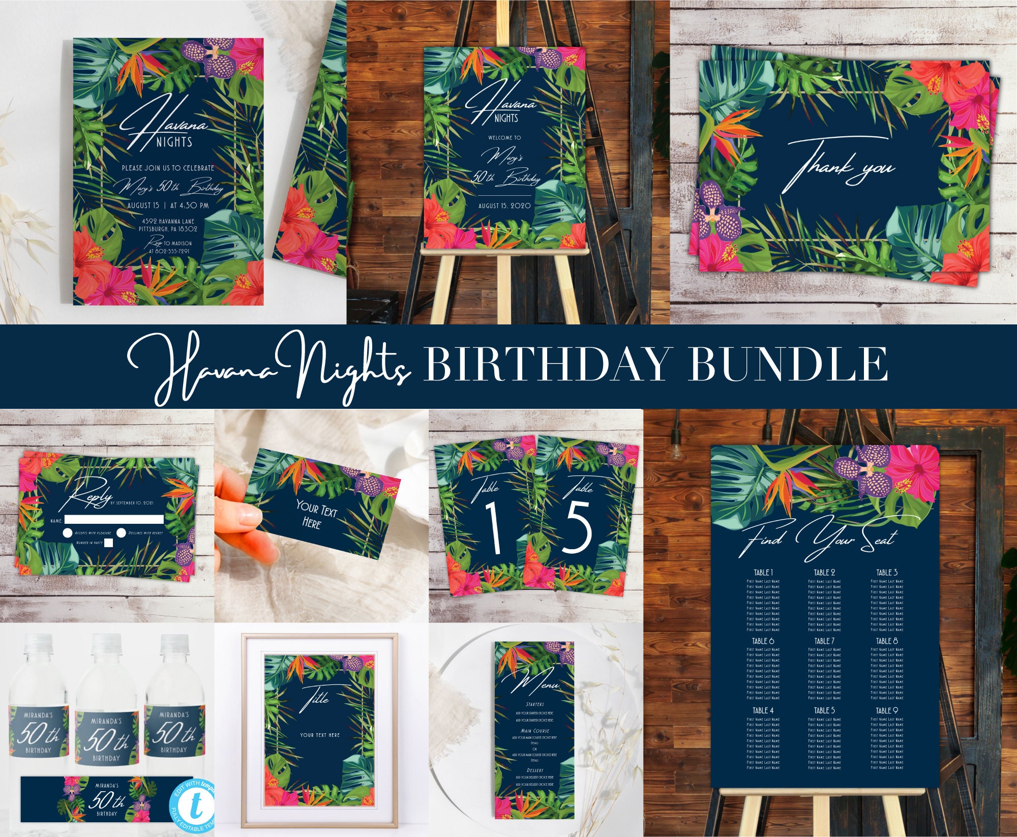 EDITABLE Havana Nights Invitation Bundle Havana Nights Birthday Invite Tropical Retirement Party Tropical Invitation Company