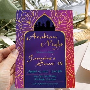 Editable Arabian Nights Birthday Invitation Aladdin Birthday Invite Arabian Night Invitation Moroccan Boho Sweet 16 Indian Birthday Template