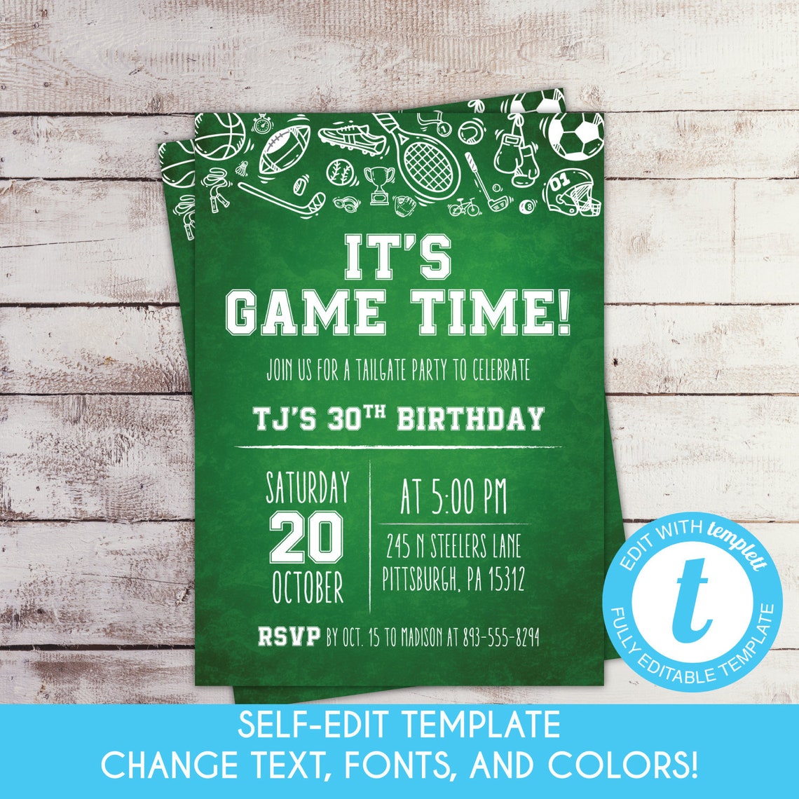 EDITABLE Chalkboard Sports Party Invitation Sports Etsy
