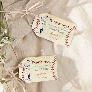 Étiquette de faveur de baseball vintage modifiable étiquette de faveur d'anniversaire de baseball étiquette de cadeau de sport étiquette de cadeau de fête jeu jour de sable merci étiquette modèle de baseball